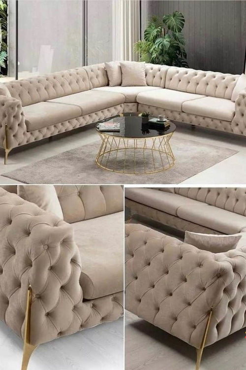 cream velvet chesterfield corner sofa set