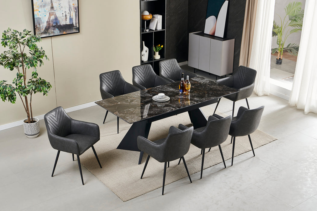 Chicago Extending Black & Gold Ceramic Table + California Grey Chairs