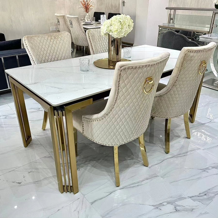 Sorrento Sintered Stone Rectangle Dining Table + Majestic Velvet Dining Chairs