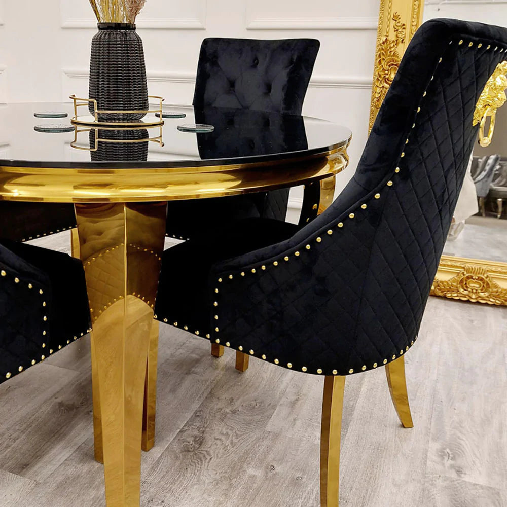 black velvet and gold knocker back chairs