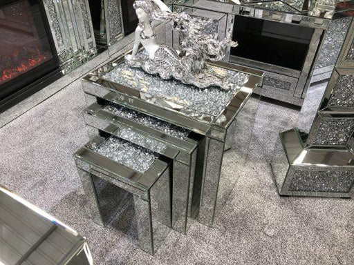 Crushed diamond nest of tables mirrored furniture crushed diamond furniture living room furniture bedroom furniture home furniture home décor   