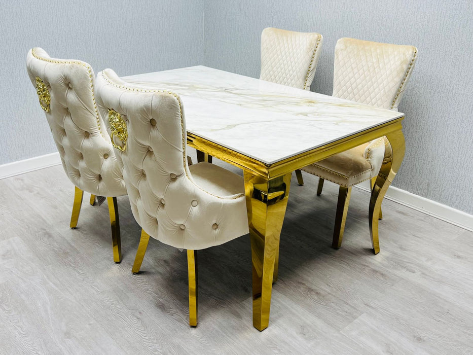 Regal Dining Set: Sofia Table, Victoria Lion Knocker Chairs, Victoria Dining Bench