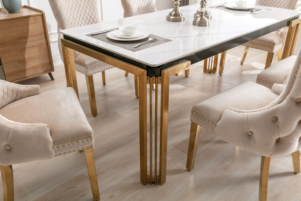 Sorrento Sintered Stone Rectangle Dining Table + Victoria Velvet Dining Chairs