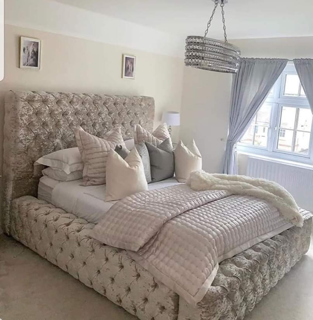 CRUSHED VELVET BEDFRAME — Celebrity Interiors