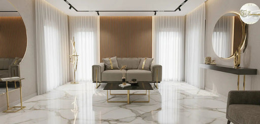 Genova 2 Seater Sofa – Beige Velvet with Gold Detailing | Modern Luxury Sofa