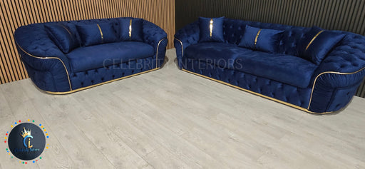 Ambassador 3+2 Seater In Navy & Gold Plush Velvet