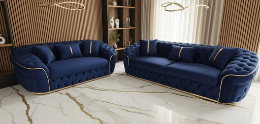 Ambassador 3+2 Seater Sofa Set – Navy Velvet with Gold Detailing | Modern Luxury Sofa