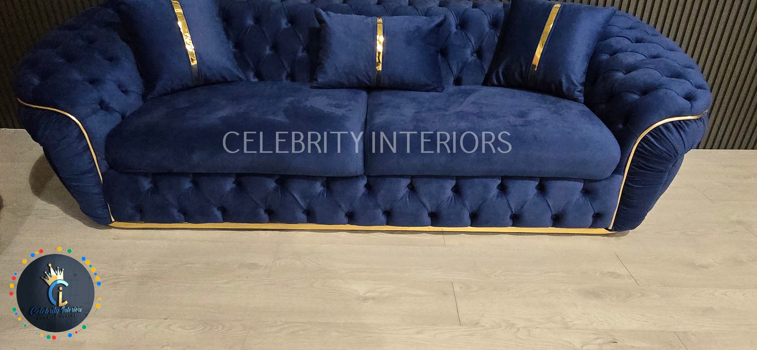 Ambassador 3+2 Seater In Navy & Gold Plush Velvet