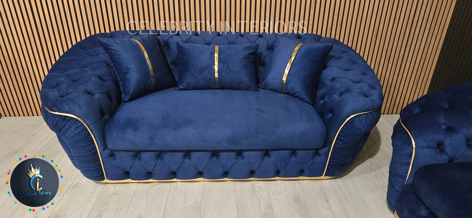 Ambassador 3+2 Seater In Navy & Gold Plush Velvet