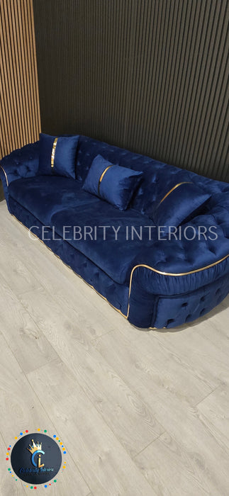 Ambassador 3+2 Seater In Navy & Gold Plush Velvet