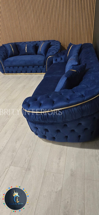 Ambassador 3+2 Seater In Navy & Gold Plush Velvet