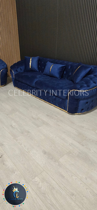 Ambassador 3+2 Seater In Navy & Gold Plush Velvet