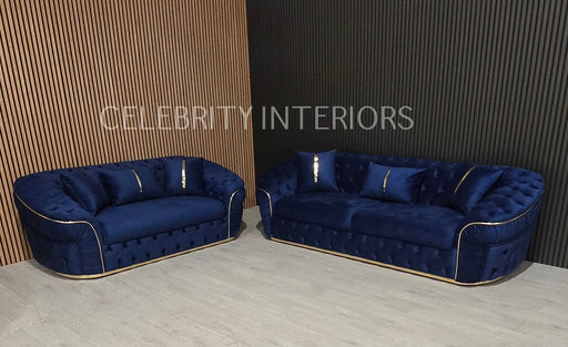 Ambassador 3+2 Seater In Navy & Gold Plush Velvet
