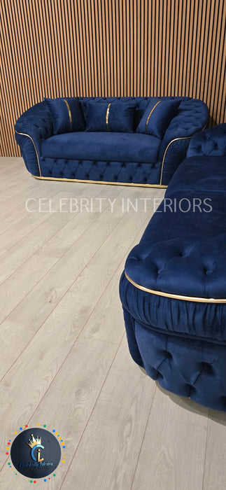 Ambassador 3+2 Seater In Navy & Gold Plush Velvet