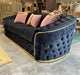 Ambassador 3+2 Seater In Black & Gold Plush Velvet