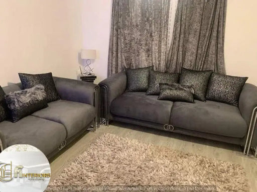 Elmira 3-Seater Velvet Sofa – Grey Upholstery with Chrome Legs