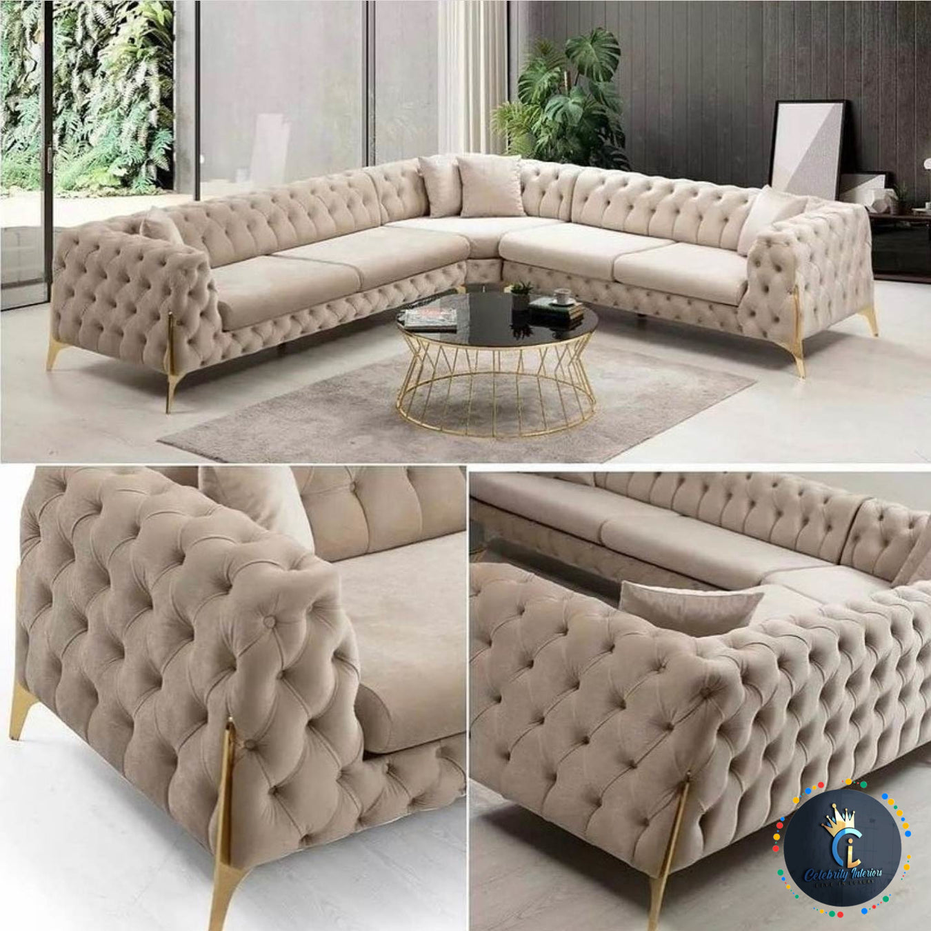 cream velvet chesterfield corner sofa set