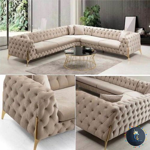 cream velvet chesterfield corner sofa set