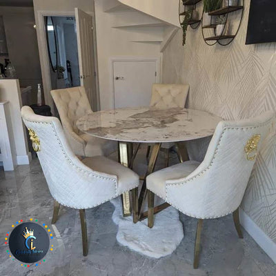 majestic cream velvet dining chair with gold legs and knockers