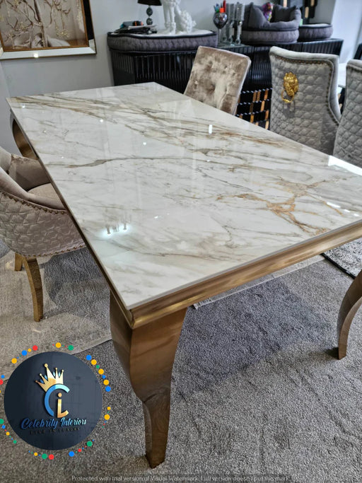 Lewis Kata Gold Ceramic Table + 6 x Majestic Cream Dining Chairs