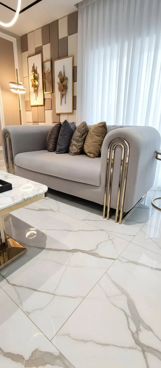 Elmira 2-Seater Cream Velvet Sofa with Gold Legs – Luxury Modern Sofa