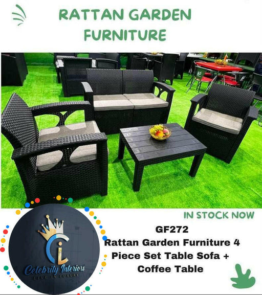 RATTAN GARDEN FURNITURE 4 PIECE SET TABLE SOFA + COFFEE TABLE