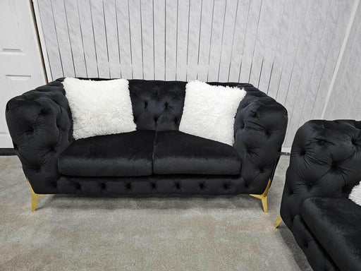Hermes 2 Chesterfield Plush Velvet Sofa Black & Gold