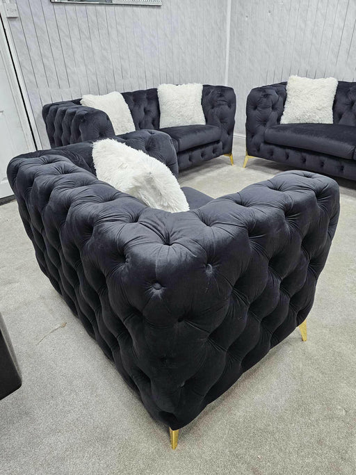 Hermes 2 Chesterfield Plush Velvet Sofa Black & Gold