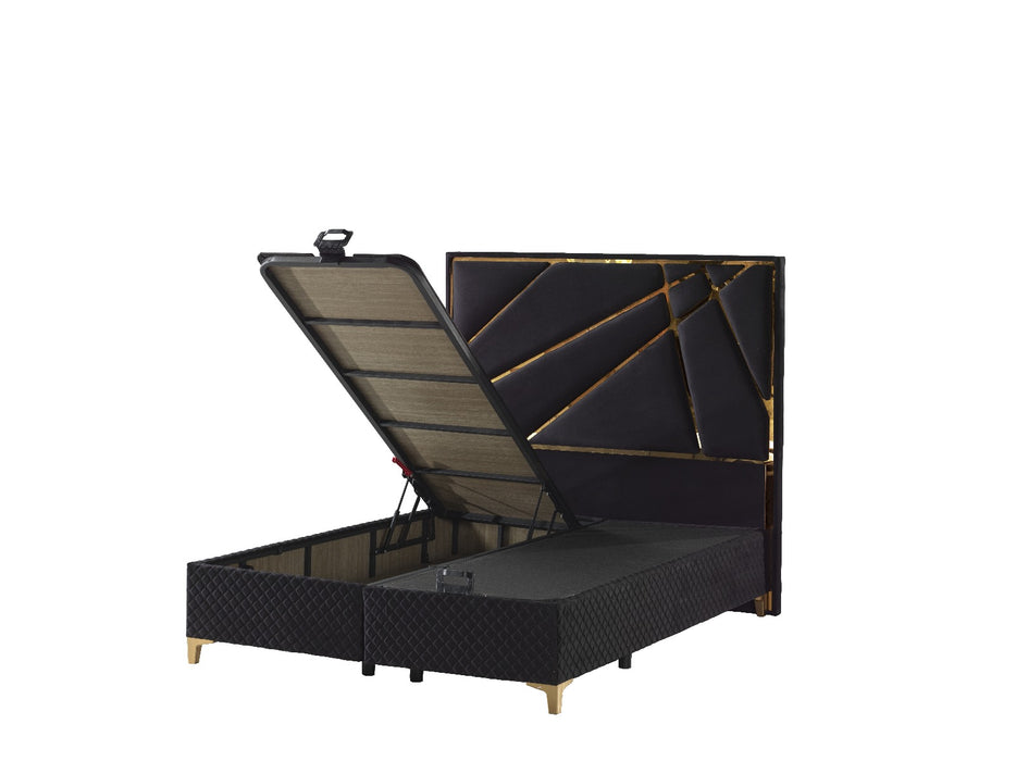 Helix Bedframe Double Black Velvet - Headboard & Base