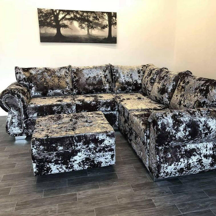 Rino glitter crushed velvet corner sofa