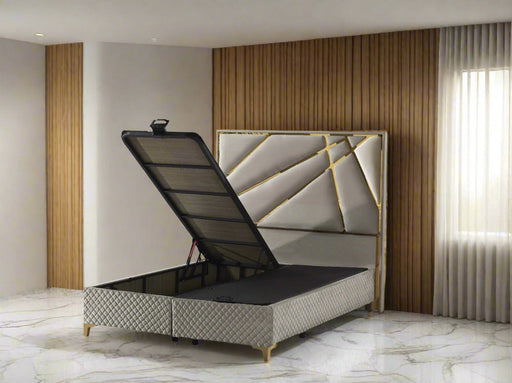 Helix Bedframe Double Champagne Velvet - Headboard / Base