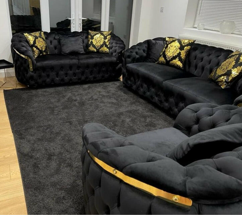 Bvlgari special 3+2 Sofa black velvet and gold