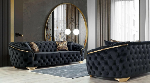 Bvlgari special 3+2 Sofa black velvet and gold