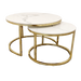 Cato Nest of 2 Short Round Coffee Gold Tables with Polar White Sintered Stone Tops