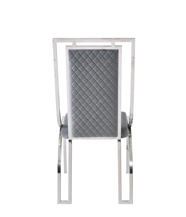 Amelia White Ceramic 180cm Silver Frame Table + 4 Windsor Dining Chairs