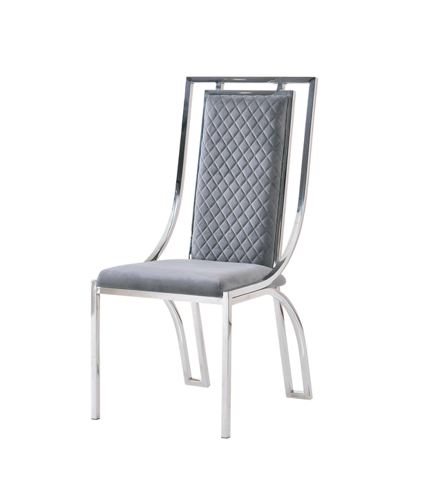 Amelia White Ceramic 180cm Silver Frame Table + 4 Windsor Dining Chairs