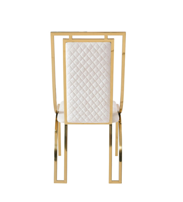 Amelia White Ceramic 180cm Gold + 4 Windsor Dining Chair Set