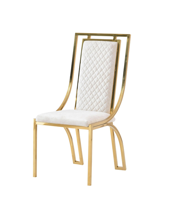 Amelia White Ceramic 180cm Gold + 4 Windsor Dining Chair Set