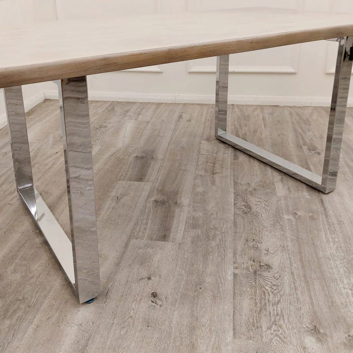 Freya 1.8 Dining Table Solid Light Pine wood with Chrome Metal Legs + Chelsea Dining Chair with Lion Knocker & Buttoned Back