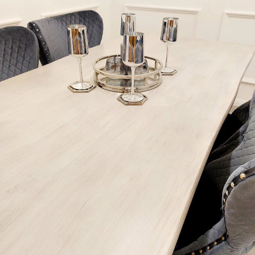 Freya 1.8 Dining Table Solid Light Pine wood with Chrome Metal Legs + Chelsea Dining Chair with Lion Knocker & Buttoned Back