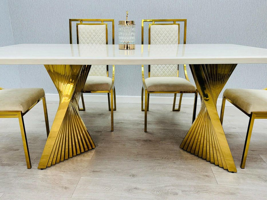 Ravello Gold Marble Dining Table & Windsor Dining Chair Set