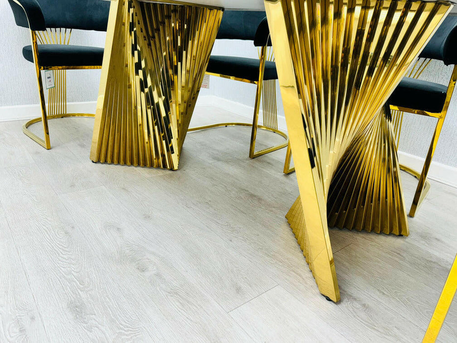 Ravello Gold Marble Dining Table & Porado Dining Chair Set