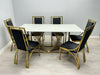 Amelia White Ceramic 180cm Gold + 4 Windsor Dining Chair Set