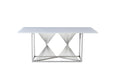 Amelia White Ceramic 180cm Silver Frame Table + 4 Windsor Dining Chairs