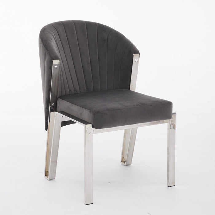Santorini Sintered Stone Dining Table + Fabio Grey Shimmer Fabric Dining Chairs