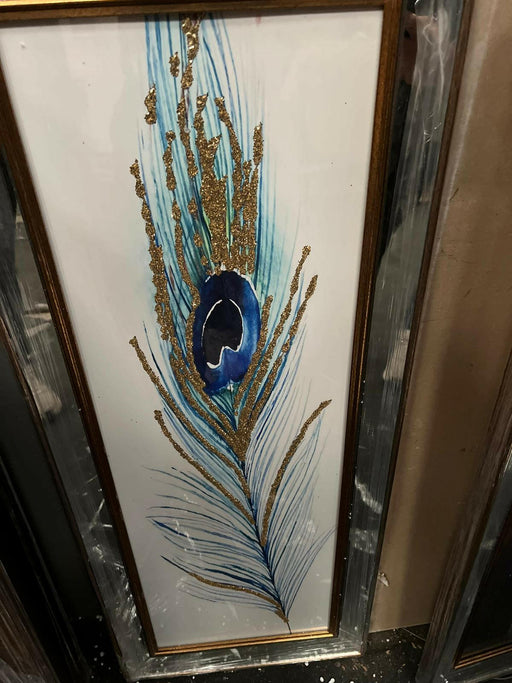 3D Glitter Peacock Feather Wall Art 40cm x 100cm - white