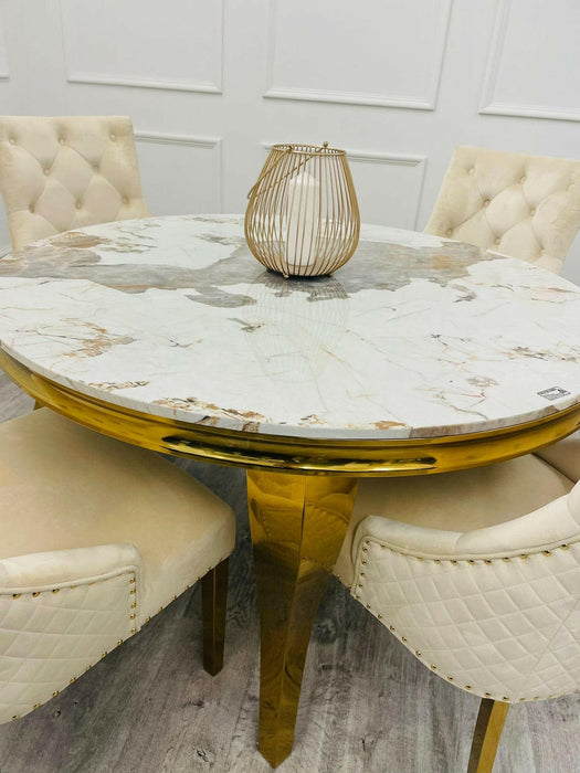 Round marble dining table set sales