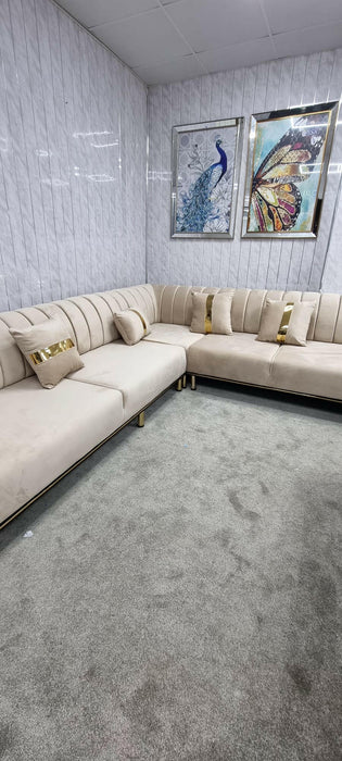 Chrometrimsofa goldtrimsofa velvetsofa dubaisofacollection plushvelvetsofas luxurysofa uniquesofas furniture sofas sofa cornersofa 3+2sofa homedecor design interiordesign livingroom home furnituredesigns love bespoke bespokesofas