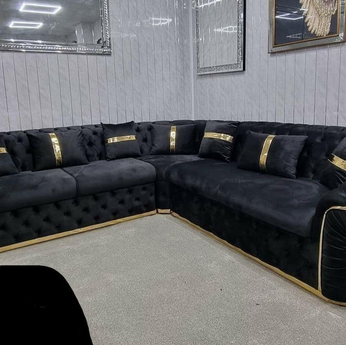 Ambassador Corner Sofa  270cm x 270cm Black Plush Velvet