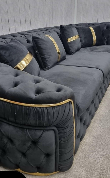 Ambassador Corner Sofa  270cm x 270cm Black Plush Velvet